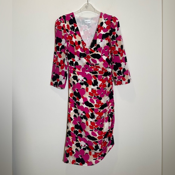 MILLY Eleanora Floral Printed Wrap Silk Midi Dress Size 2 - Picture 3 of 13